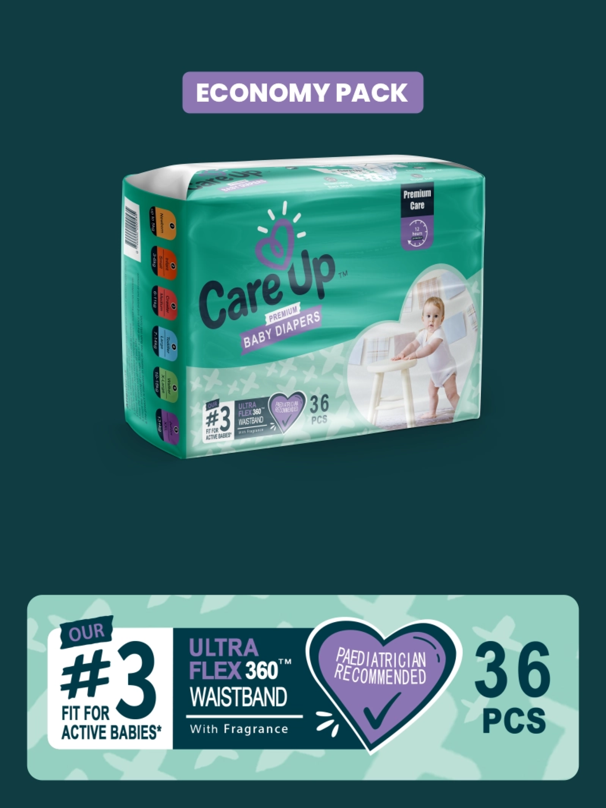  Care Up Premium Baby Diapers - S-2 (Mini) 3-6kg Economy Pack 40 Pcs - Thumbnail